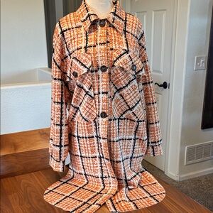 BUCKETLIST Orange and Black Plaid Teddy Jacket